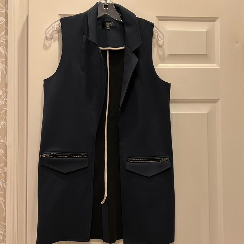 Topshop Navy Blue Raw hem long Vest - Size 2